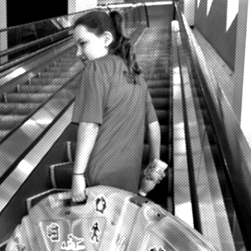 Ava smiling outdoors, holding a camouflage-patterned compound bow. Green trees and grass are in the blurred background.